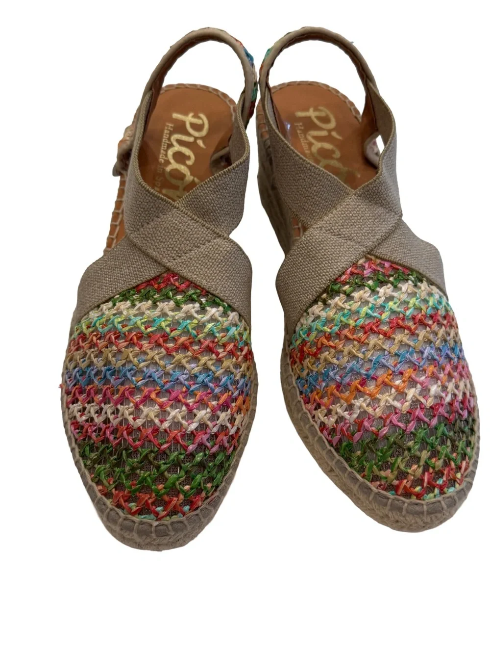Picon Women’s Multi Color Wedge Espadrilles Handmade Sz 8 NEW